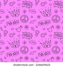 2000s emo girl kawaii style seamless pattern texture background with elements like crown, lips, arrow, speech balloon, heart and diamond Doodle design for textile graphics, wallpapers