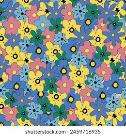 2000s floral seamless pattern. y2k pattern. y2k background. Seamless pattern in trendy retro 2000s style. Seamless pattern in green, blue, pink, yellow and green colors