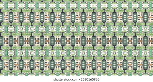 2000s Inspired Seamless Pattern with Gadgets in Green and Neutral Tones