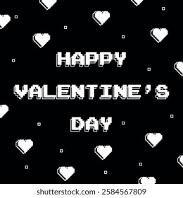 2000s style Valentine's Day card with pixel hearts pattern. Vector template for banner, invitation, post, cover