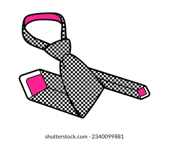 A 2000s trendy emo goth tie. Flat vector illustration, hand drawn. Aesthetics, 00s. Pink and black