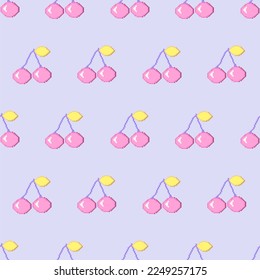 2000s y2k style groovy trippy seamless pattern Old pc game 90s aesthetic. Pixel icon cherry