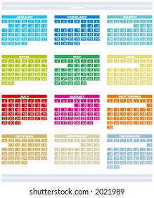2007 Colorful Calendar (Fully editable, type is both as fonts and as curves)