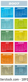 2007 Colorful Calendar (in vector format, can be scaled to any size)