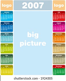 2007 Colorful Calendar (in vector format, type is both as fonts and as curves)