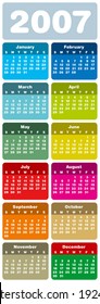 2007 Colorful Calendar (in vector format, can be scaled to any size. Type is both as fonts and as curves)
