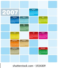 2007 Colorful Calendar (Type is both as fonts and as curves)