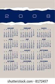 A 2008 vector calendar of torn paper with space for text