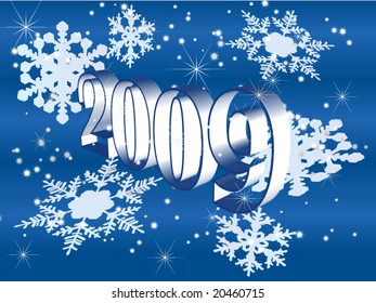 2009 with blue snowflake background