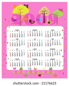 2009 calendar, east to edit vector illustration