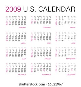 2009 calendar for USA in vector