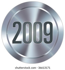 2009 calendar year icon on round stainless steel modern industrial button