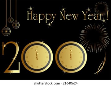 2009 card with firework and midnight clock. Vector. For jpeg format please see my portfolio