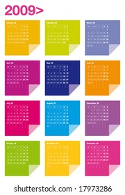 2009 colorful calendar on stickies