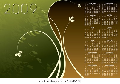 2009 floral calendar. With Space reserved for your logo and text.