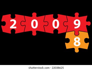 2009 Puzzle Blocks with 8 on Black Background