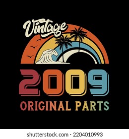 2009 vintage retro t shirt design, vector, black background
