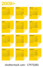 2009 yellow calendar on stickies