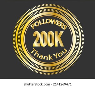 200k followers celebration design with golden numbers. Vector illustration