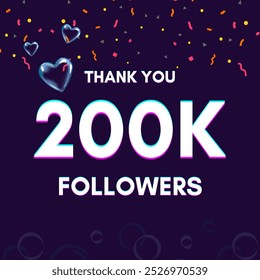 Plantilla de texto "200k followers" para dar las gracias después de lograr el hito en los sitios de redes sociales.