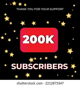 200K subscribers celebration background design black with gold star