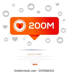 200M, 200 million likes design for social network, Vector illustration.