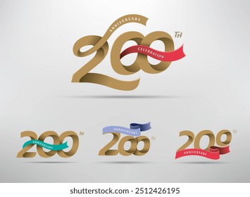 Logotipo da celebração do 200o aniversário com número alternativo e desenho da fita