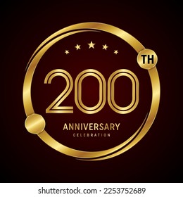 200th anniversary logo design concept with golden ring. Logo Vector Template