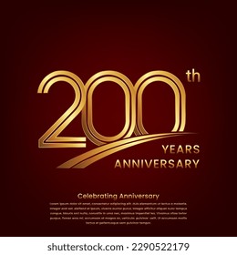 200th Anniversary logo with double line concept design, Golden number for anniversary celebration event. Logo Vector Template