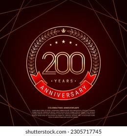 200th anniversary logo with golden laurel wreath and double line numbers, logo design for anniversary celebration event, double line style vector design