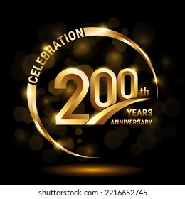 200th Anniversary Logo, Template design for anniversary celebration with golden ring and text, vector illustration