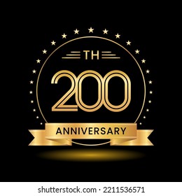 200th  Anniversary, Perfect template design for anniversary celebration with gold color for booklet, leaflet, magazine, brochure poster, web, invitation or greeting card. Vector template