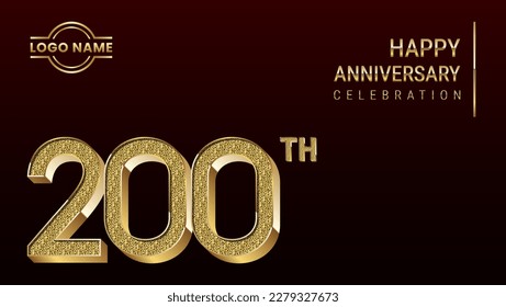 200th Anniversary template design concept with golden number. Vector Template