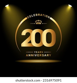 200th year anniversary celebration logo design with gold color number and ring, logo vector template