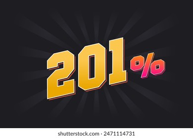 201% discount banner with dark background and yellow text. 201 percent sales promotional design.