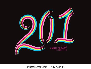 201 number design vector, graphic t shirt, 201 years anniversary celebration logotype colorful line, 201th birthday logo, Banner template, logo number elements for invitation card, poster, t-shirt.