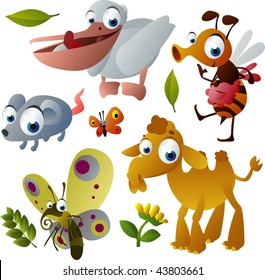 2010 animal set: pelican. bee, camel, butterfly, mouse