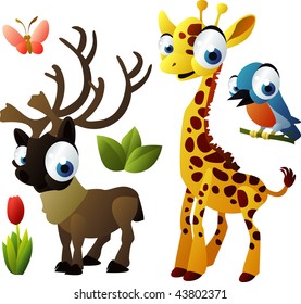 2010 animal set: reindeer, giraffe, bird