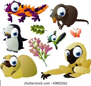 2010 animal set: thorny devil, nutria, penguin, hummingbird, gibbon, shitsu