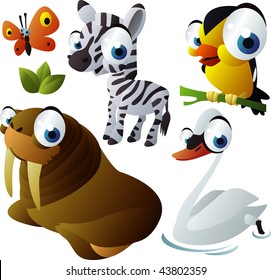 2010 animal set: zebra, walrus, bird, swan, butterfly