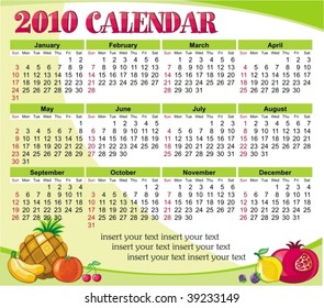 2010 calendar with colorful fruits