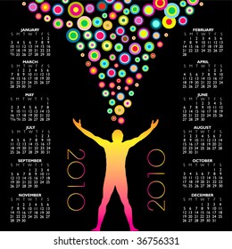 2010 calendar with a colorful man