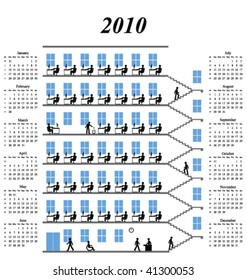 2010 calendar with employees working in an office