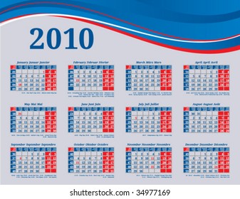 2010 Calendar with US holidays