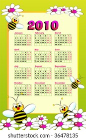 2010 Kid calendar with bees and daisies - Cartoon style