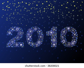 2010 New Years illustration with vector snow and stars