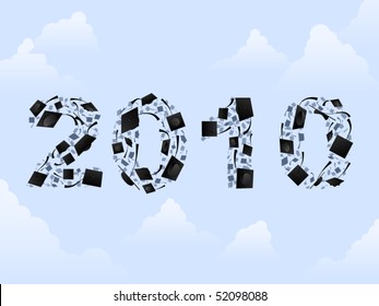2010 written in numbers made of graduation caps