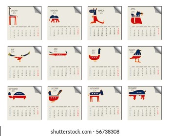 2011 animals calendar against white background, abstract vector art illustration