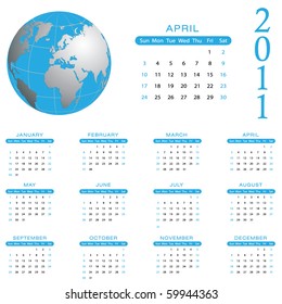 2011 Calendar - April - eps10