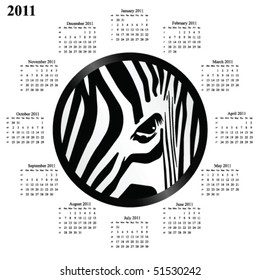 2011 calendar with a circular abstract zebra design